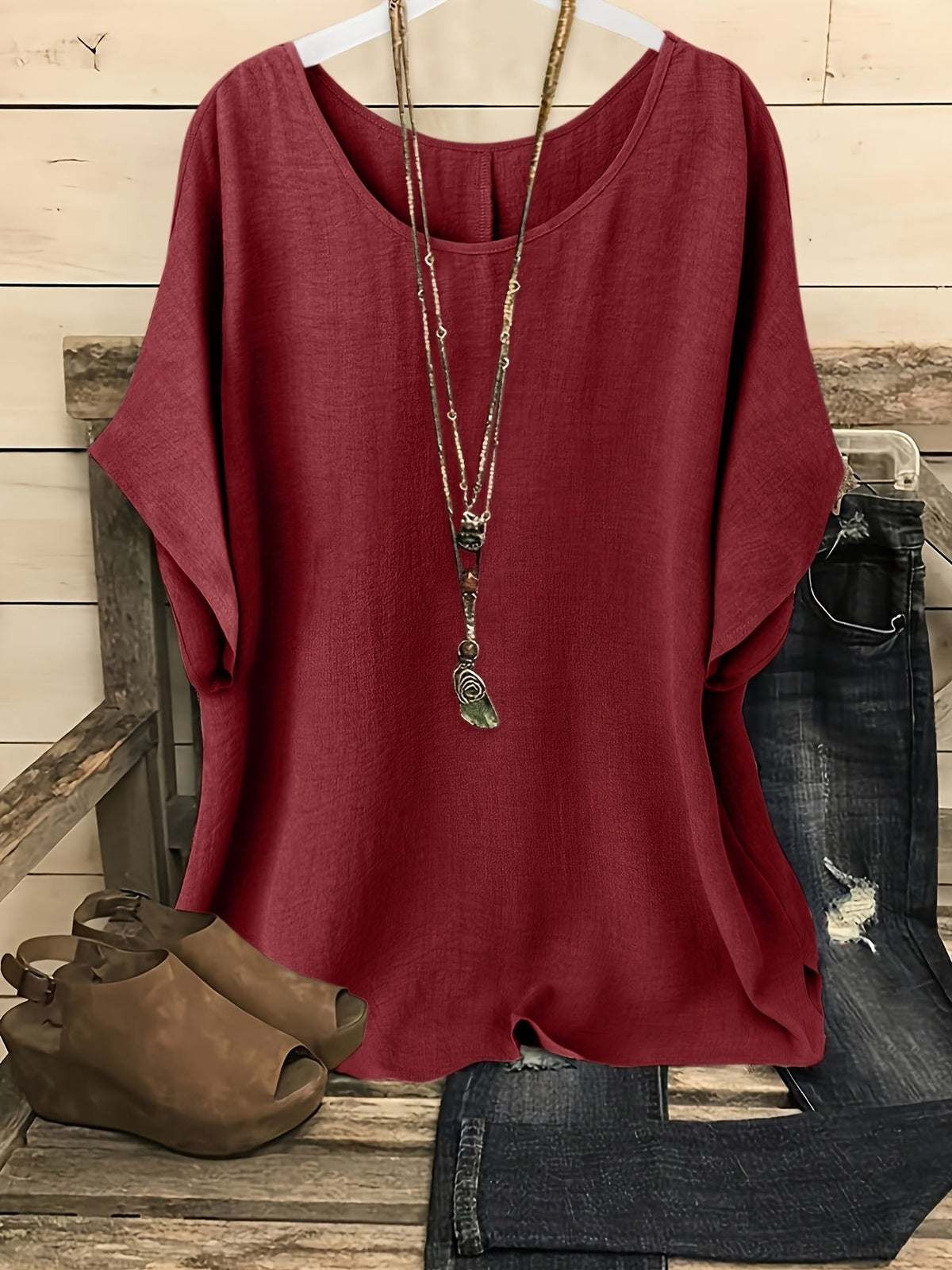 Women's Glossy Loose Fit Beach Top – Round Neck Short Sleeve Solid Color Vacation Shirt for Summer Casual Outing