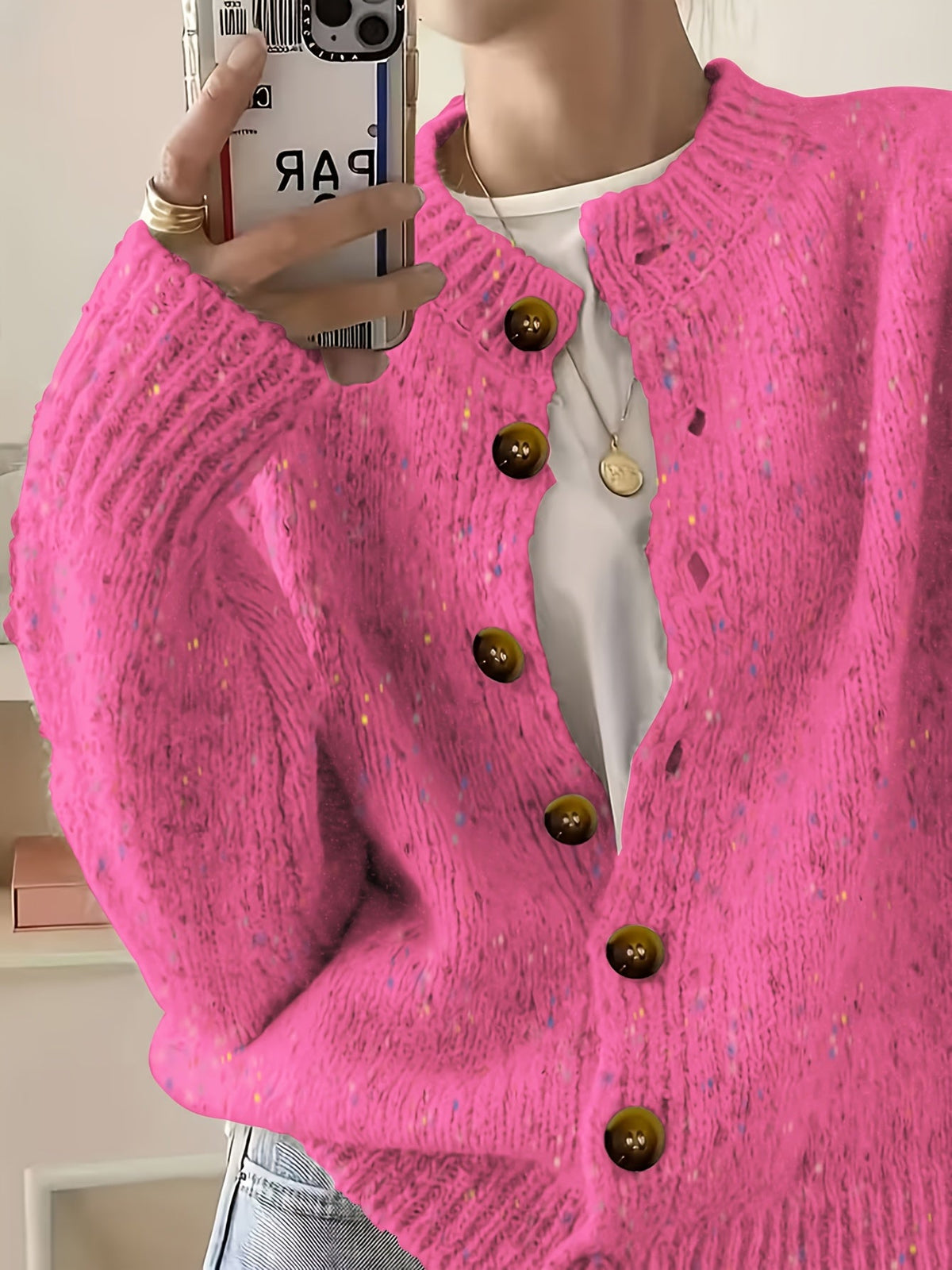 Casual Cardigan Women's Colorful Button-Front Long Sleeve Round Neck Knit Sweater | Lightweight Candy Dot Pattern Stretch Fabric Elegant Fashion Top S M L XL