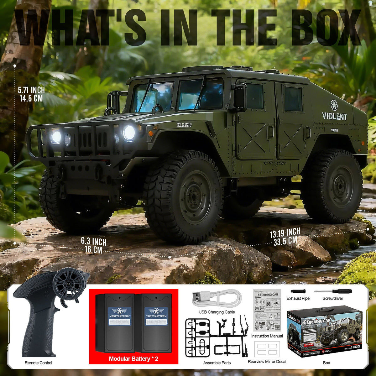 Huge RC SUV Military Vehicle 4WD 4x4 Off-Road Truck with Rechargeable Batteries – Proportional Remote Control Car for All Terrain, Christmas Gift for Boys & Youth
