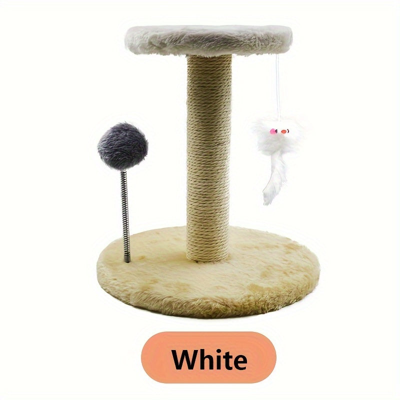 Kitten Climbing Frame Cat Scratching Post with Hanging Mouse & Spring Ball Indoor Cat Tree Scratch Pad Activity Center for Young Cats Kittens White Gray Brown