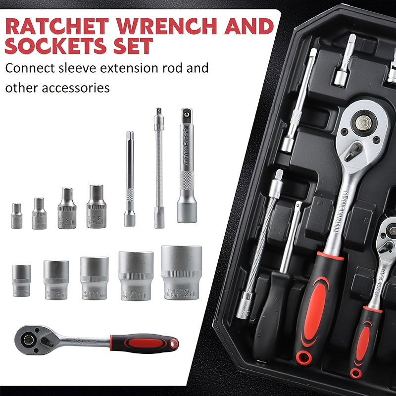 52 Piece Professional Tool Set with Portable Toolbox Multi-Functional Home and Car Repair Kit for DIY Enthusiasts and Professionals Gift for Men Available in Red Standard Black and White
