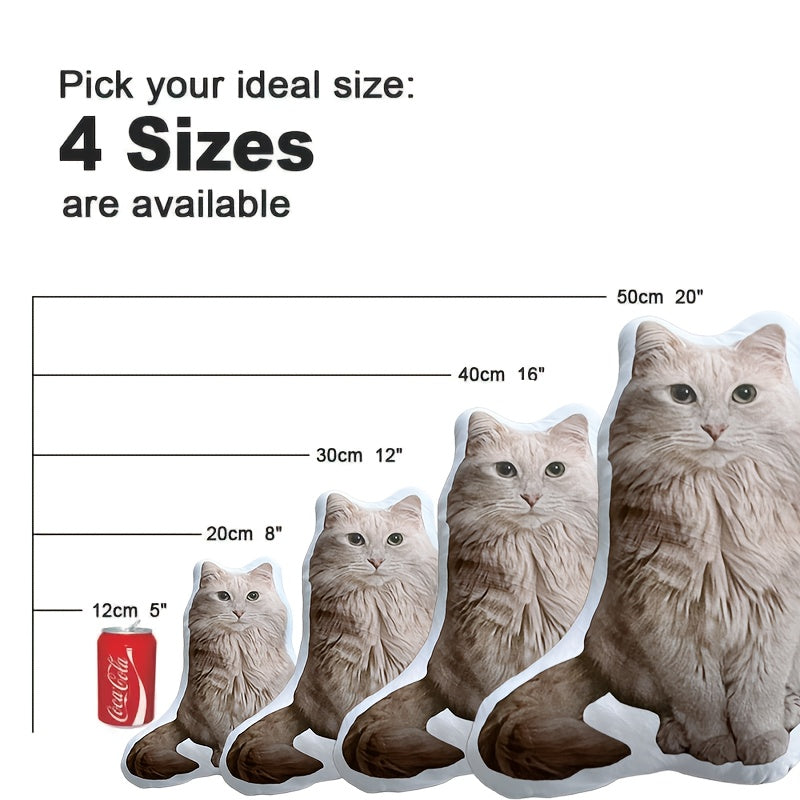 Custom Ugly Cat Pillow - Funny Photo Printed Irregular Shaped Plush Toy, Personalized Cat & Dog Face Cushion, Quirky Simulation Pet Commemorative Gift Pillow or Keychain (3 Sizes)