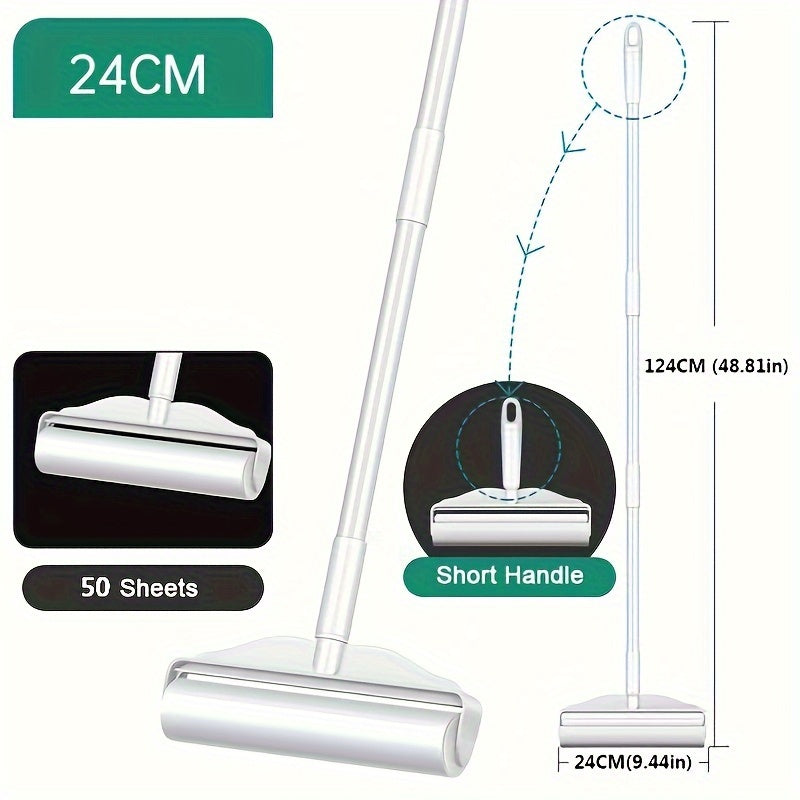 Pet Hair Removal Roller with 49" Adjustable Long Handle - Tear-Off Lint Roller for Dog & Cat Hair on Sofa, Carpet & Floors - Long Handle Pet Hair Remover with Refill Rolls
