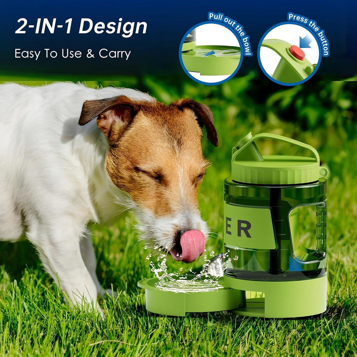 77oz Large Dog Water Bottle with Pull-Out Bowl – 2.2L Portable Travel Water Dispenser for Dogs, Ice Cube Compatible, Leak-Proof Design for Camping Hiking Beach Road Trips, Essential Outdoor Pet Hydration Accessory for Large Dogs