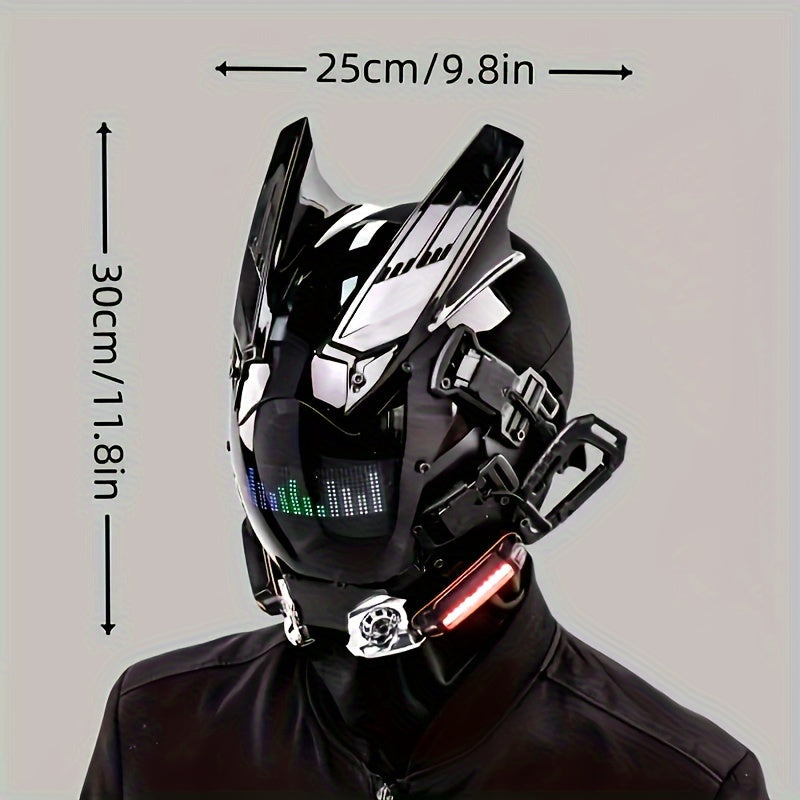 LED Cyberpunk Mask Wireless Control Light-Up Halloween Costume Mask – Rave Party Mask, Bar Club Stage Props, Role-Playing Photo Prop, Futuristic Sci-Fi Face Mask for Adults, Black Mask with LED Lights