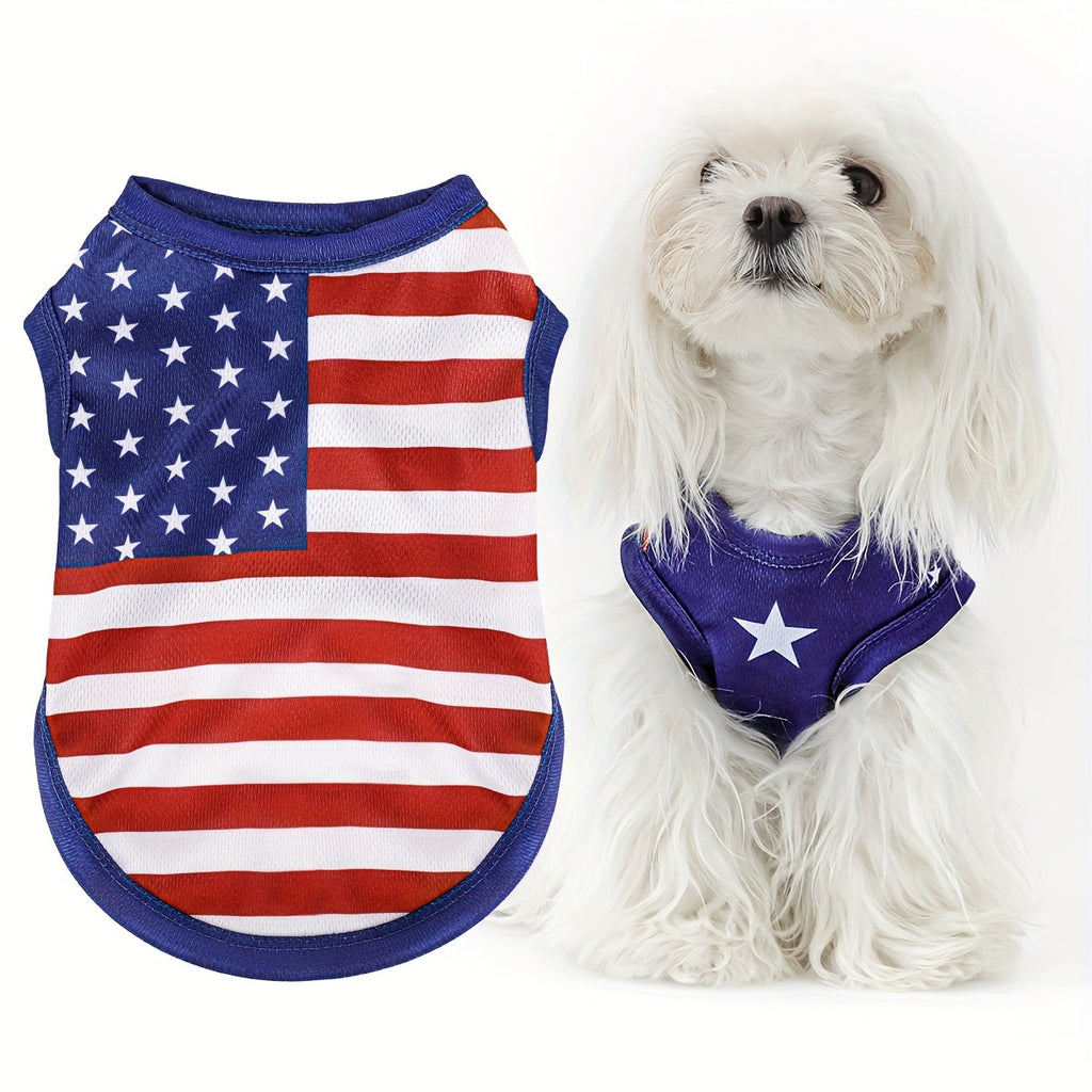 Patriotic American Flag Dog Vest - USA Pride Pet Apparel for 4th of July Memorial Day & Outdoor Activities, Pullover Knit Shirt for All Breeds