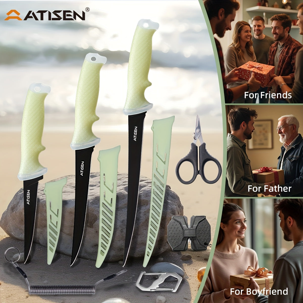 Professional Fishing Knife Set 10/16PCS Fillet & Boning Knife with Road Runner Pliers Fish Lip Gripper Knife Sharpener Retractable S-Buckle Harness, Dishwasher Safe V-Grind Blade - Gift for Fishermen
