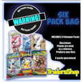 Pokemon TCG Mystery 6-Pack Bag – 6 Guaranteed Authentic Booster Packs from Mixed Eras (Vintage to Modern), English or Japanese, Surprise Bundle Gift for Pokemon Collectors & Pack Openers
