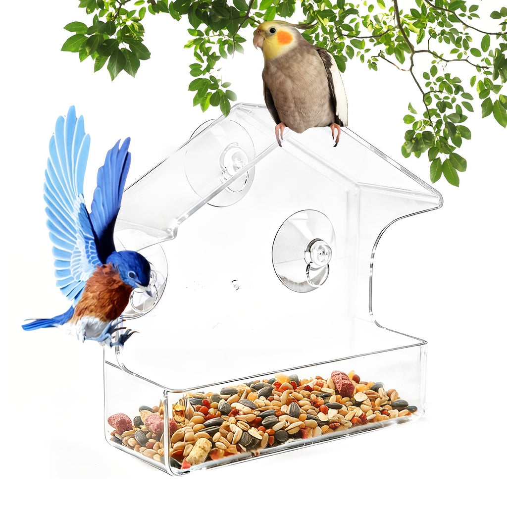Clear Acrylic Window Bird Feeder with Suction Cups - Transparent Bird House for Outdoor Garden, Easy Clean, Up-Close Bird Watching Feeder for Windows
