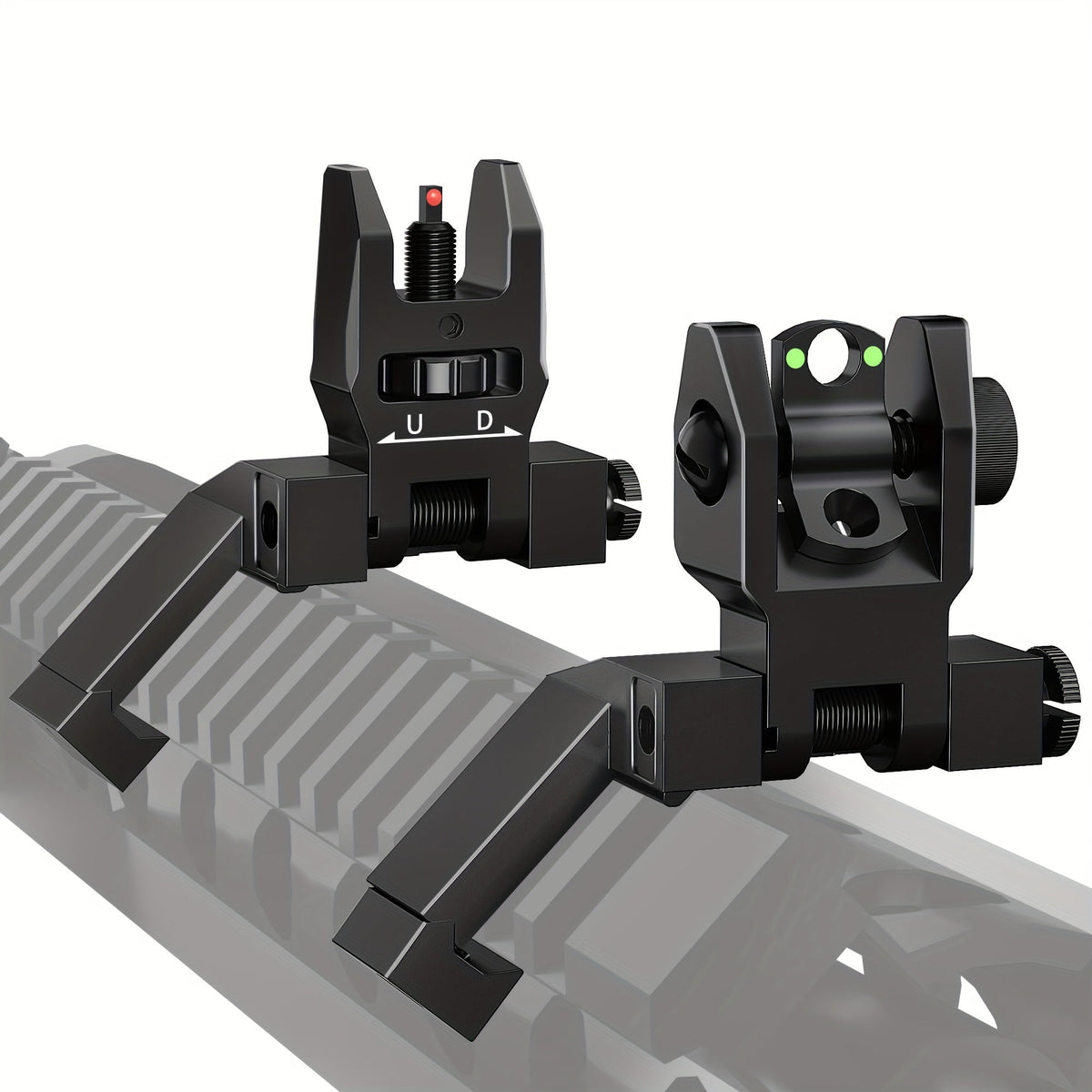 45 Degree Offset Flip Up Iron Sights for AR15 – Fiber Optic Red Green Dots, Tool-Free Adjustable, 20mm Rail Mount, Rapid Transition Backup Canted Sights for Rifle Shooting Outdoors