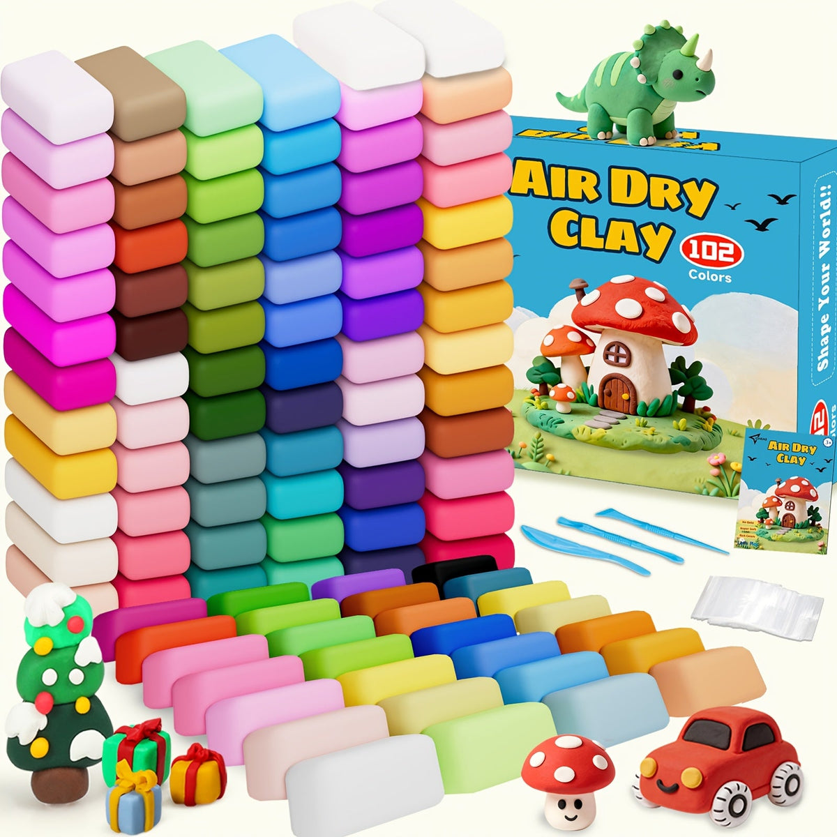 Air Dry Clay Kit 102 Colors Modeling Clay with Sculpting Tools Soft Ultra-Light Magic Clay for Sculpture Crafting Art Projects Kids Adults Halloween Christmas Gift