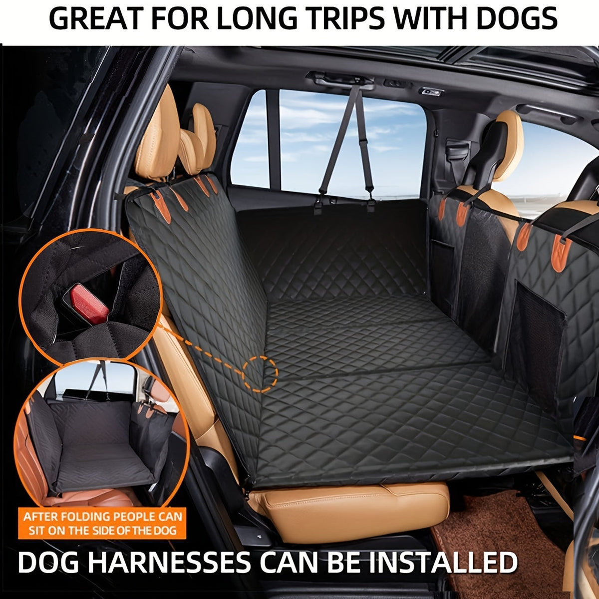 Dog Car Seat with Hard Bottom Support Panel & Mesh Window - Large Space Wear-Resistant Pet Car Seat Mat for Back Seat, Universal Fit Dog Cat Car Booster Seat, Includes Pet Leash Option, Black