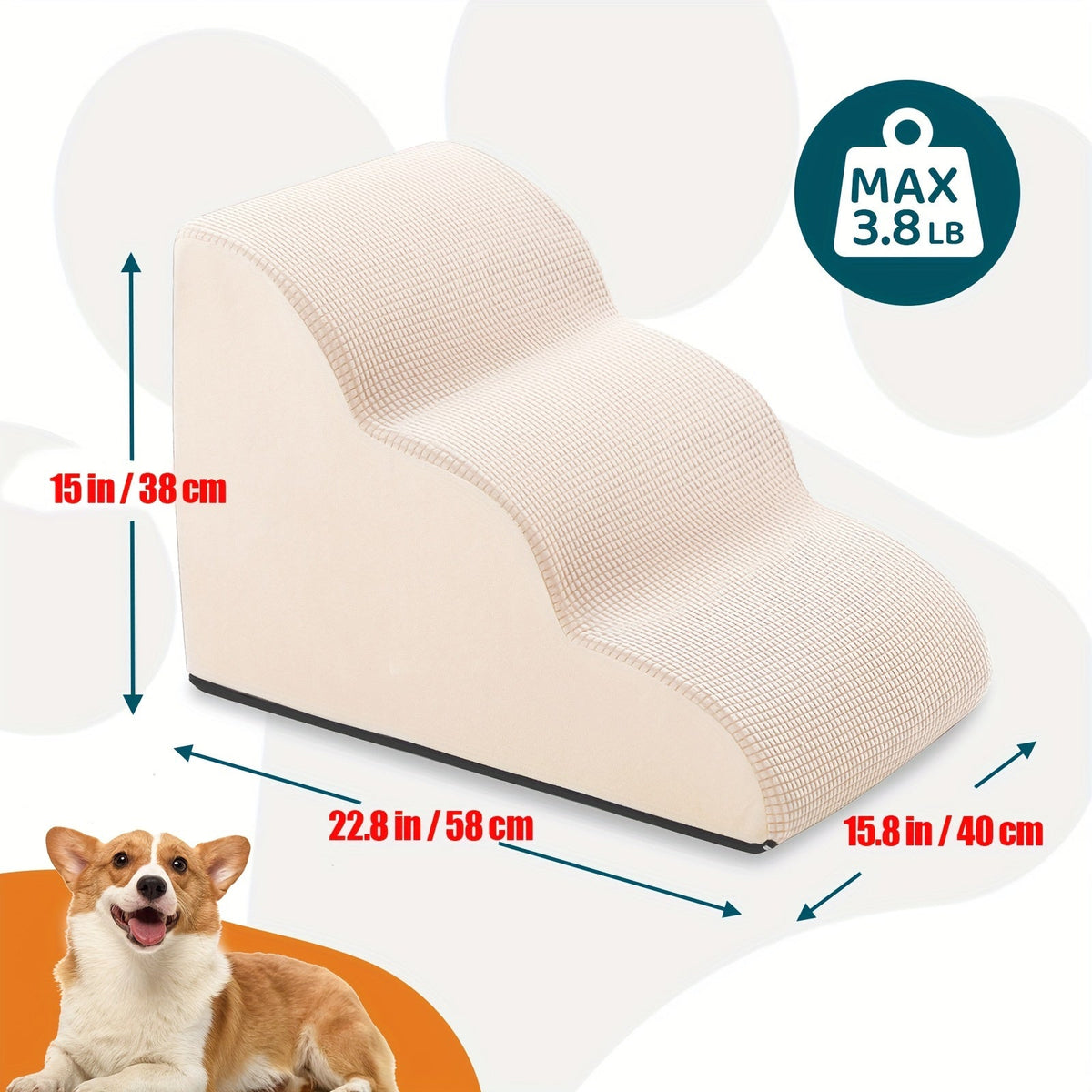 Dog Stairs for Bed & Sofa – Non-Slip Pet Steps 2/3/4 Steps for Small Dogs Cats, Removable Washable Cover, Orthopedic Ramp for Senior Dogs, Injured Pets & Joint Pain Relief, 5 Colors