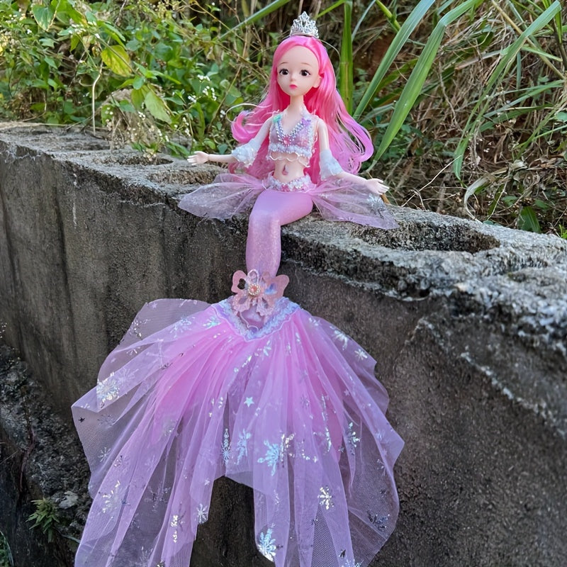 Mermaid Princess Doll for Girls 17.7 Inch – Beautiful Articulated Doll with Yarn Tail, 3D Eyes & 11 Movable Joints, Removable Dress-Up Clothes, Room Decor & Play Toy, Christmas Birthday Gift