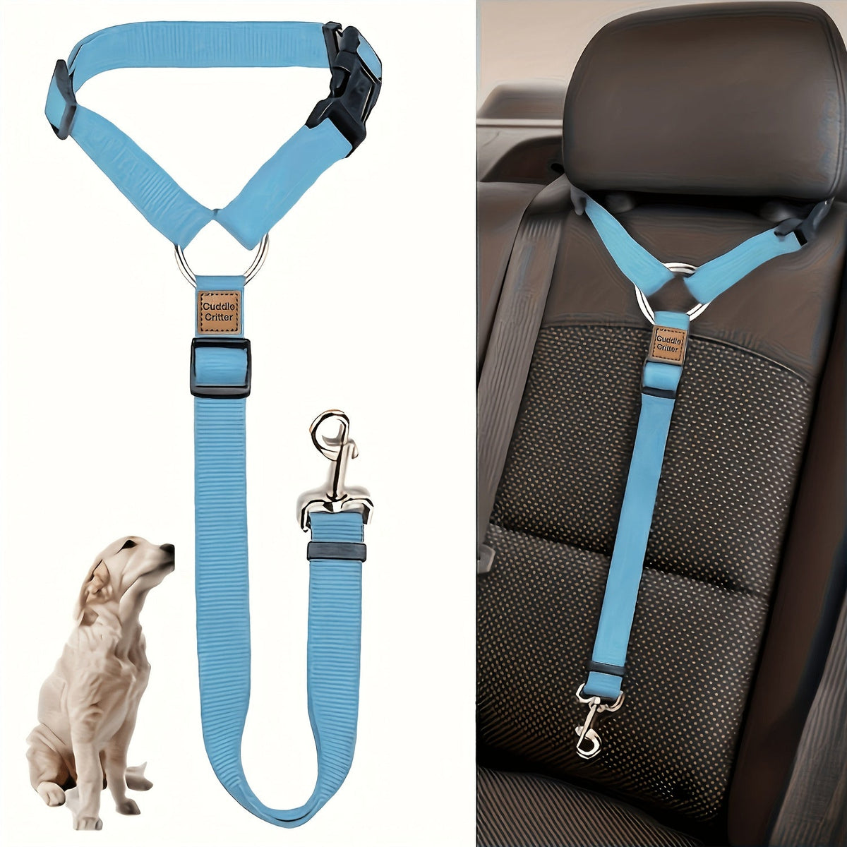 2-in-1 Pet Car Safety Harness & Adjustable Leash for Dogs – Anti-Collision Safe Driving Seatbelt, Durable Nylon, Small to Medium Dogs – Road Trip Travel Car Seat Guardian, 4 Colors