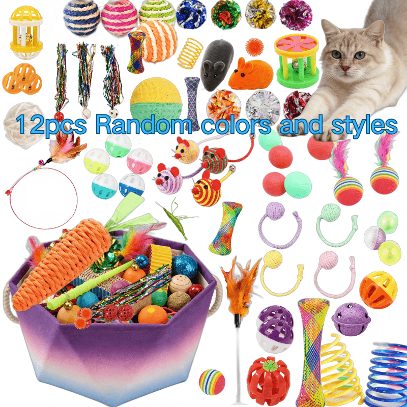 Interactive Cat Toys Set 12 or 20 Pieces – Random Style Soft Fabric & Plastic Kitten Activity Bundle, Hand-Play Motion Teaser Toys for Indoor Cats, Fun Variety Pack Perfect as a Cat Lover Gift