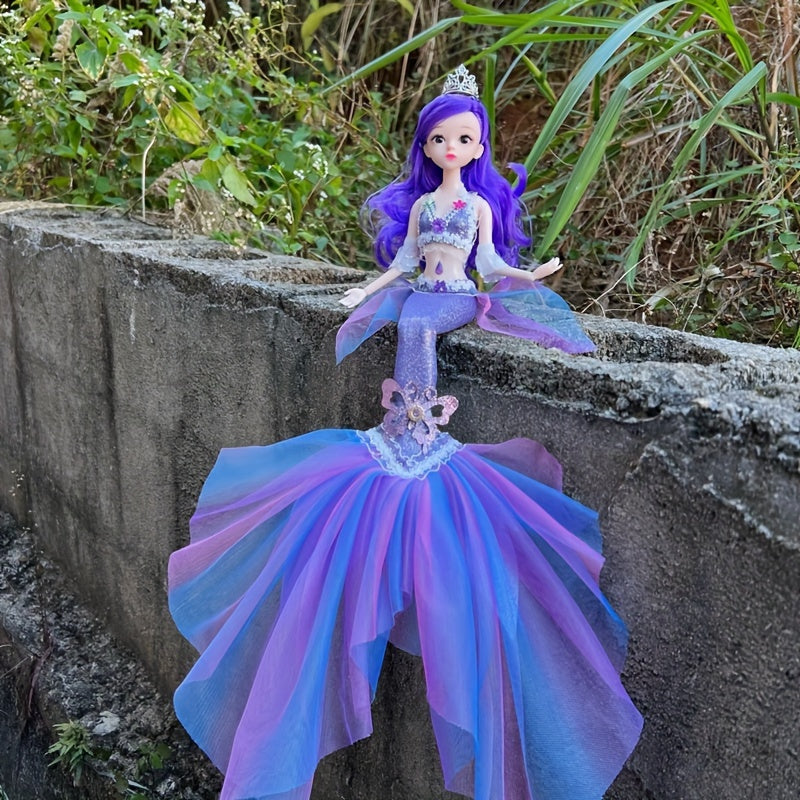 Mermaid Princess Doll for Girls 17.7 Inch – Beautiful Articulated Doll with Yarn Tail, 3D Eyes & 11 Movable Joints, Removable Dress-Up Clothes, Room Decor & Play Toy, Christmas Birthday Gift