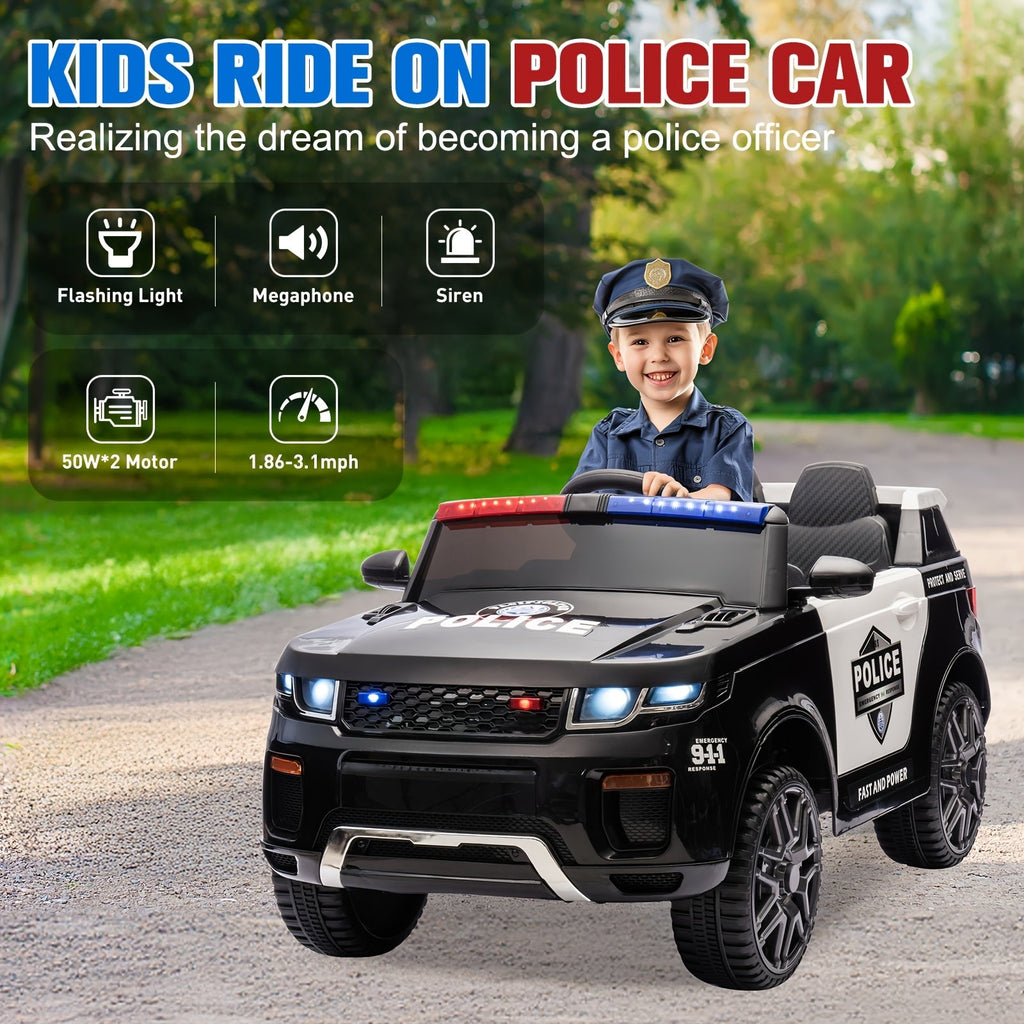 12V Kids Ride On Police Car - Electric SUV with Parent Remote Control, Megaphone, Flashing Lights & Siren, MP3 Player, Spring Suspension - 1-2 Hour Battery - Up to 3.1 MPH - 66 lbs Capacity - Gift for Boys & Girls