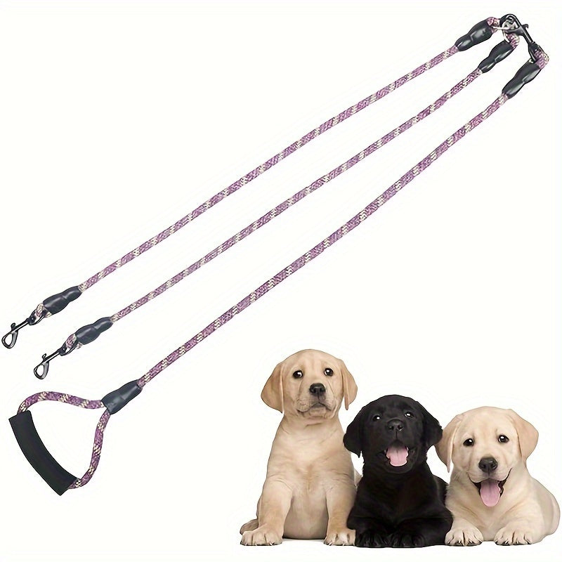 Dual Dog Leash with Wave Pattern – Detachable Tangle-Free Nylon Coupler Lead for Walking Two Dogs – No-Tangle Double Dog Leash for Small Medium Large Breeds Outdoor Walking & Training