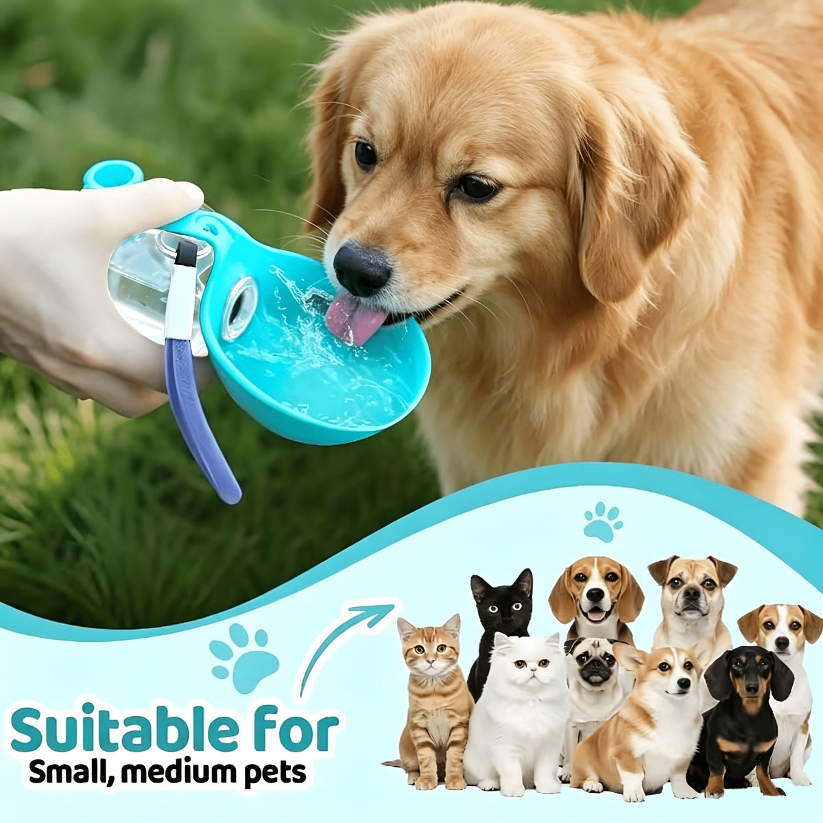 Portable Pet Water Bottle with Anti-Drop Lanyard – Leak-Proof Spherical Transparent Travel Drinking Bottle for Dogs & Cats, Aesthetic Sea Salt Blue Design, Lightweight Outdoor Hydration Accessory