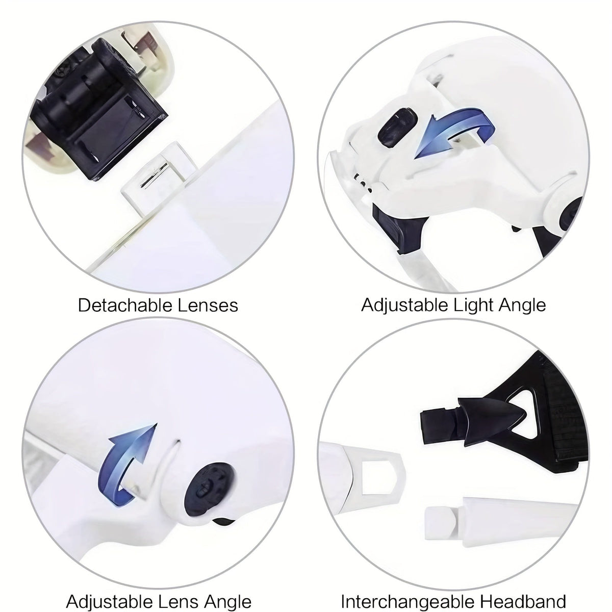 Head Mounted Magnifier with LED Light, 5 Interchangeable Lenses 1.0X-3.5X, Adjustable Headband Magnifying Headset for Jewelry Making, Electronics Repair, Model Building, Reading & Precision Work