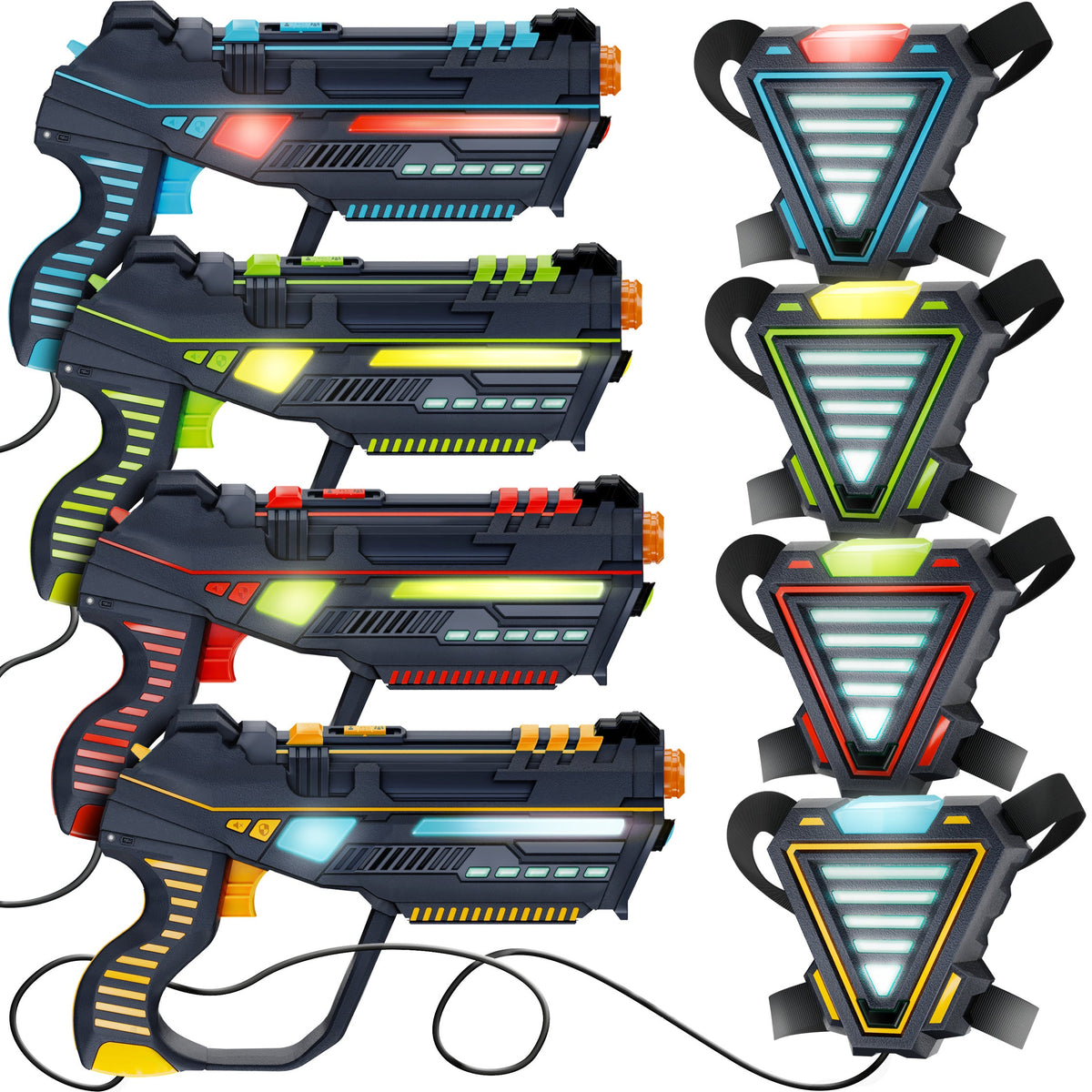 Laser Tag Set for Kids 4 Player Rechargeable Game with 4 Blasters & 4 Adjustable Vests, 150-Ft Infrared Range, Charging Hub, Stealth Mode, 2 Weapon Modes – Indoor Outdoor Birthday Gift for Ages 8+