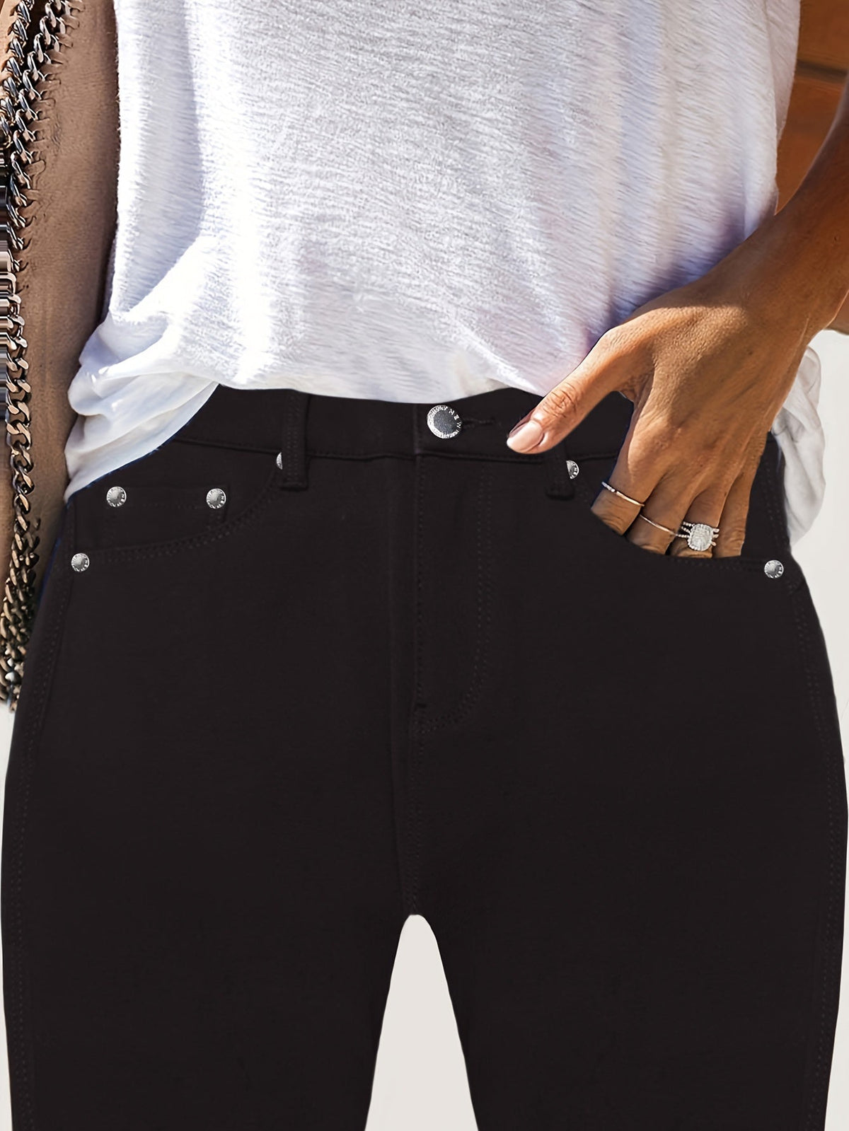 Women's High Waist Stretch Skinny Jeans Metal Button Detail Street Style Slim Fit Denim Pants 10 Colors S-XXL