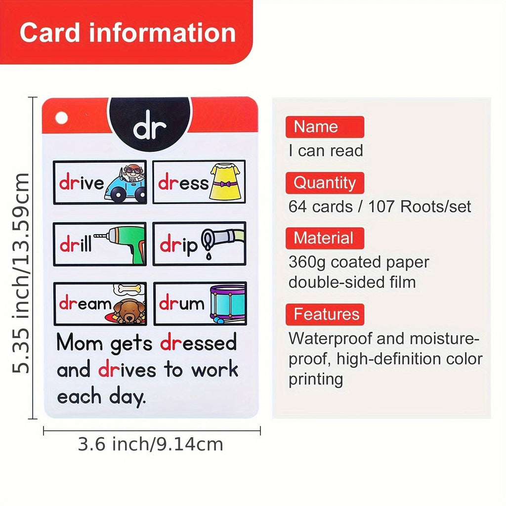 LACHILLY 107-Group Phonics Flashcards for Kids – CVC Word Learning Cards with Colorful Illustrations, I Can Read English Learning, Educational Memory Game & Teaching Aid