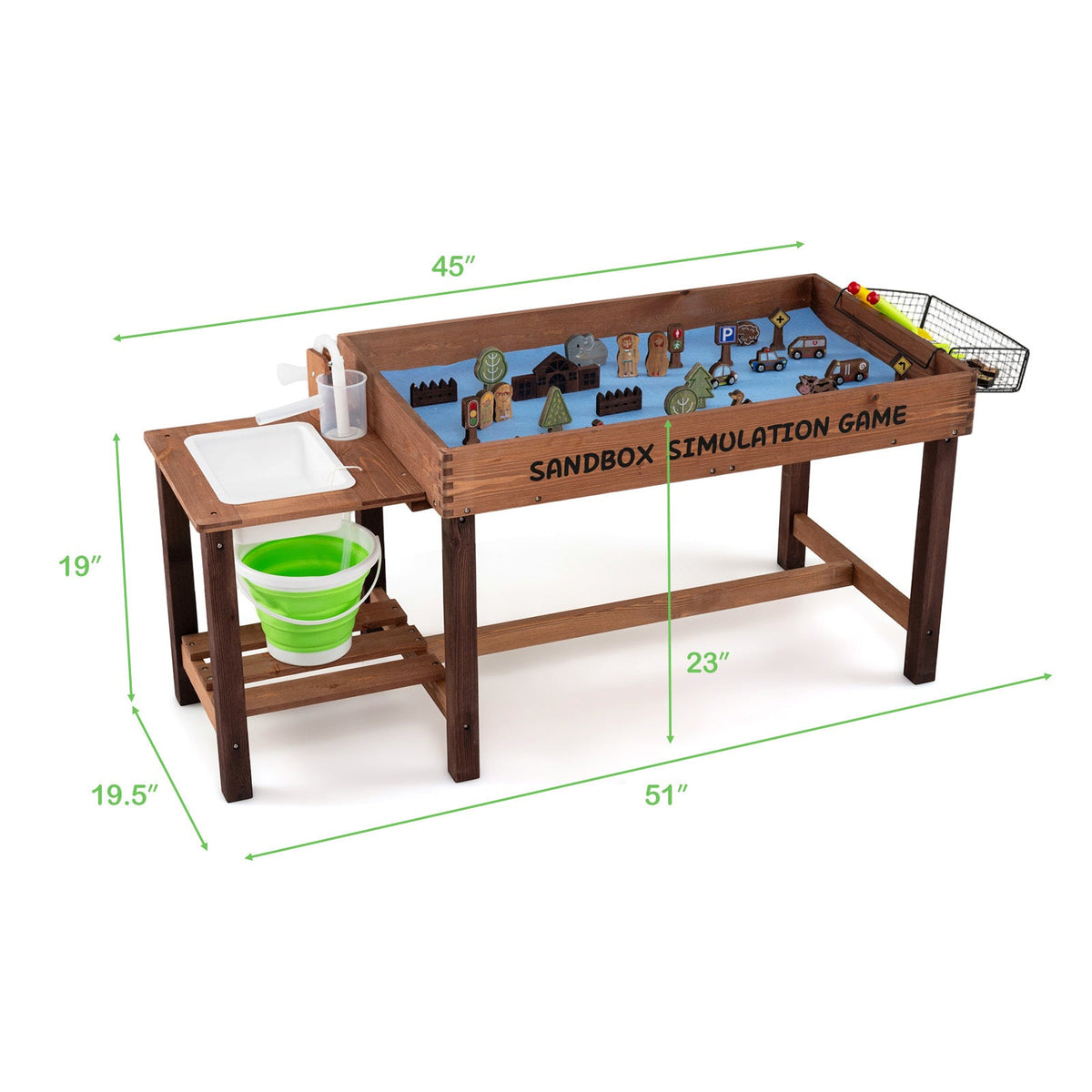 Kids Wood Sensory Sand and Water Activity Table with Sink Water Pump 33 Sand Toys Rake Shovel Indoor Outdoor Sandcastle Building Toddler Learning Sensory Play Gift for Boys Girls Ages 3 Plus