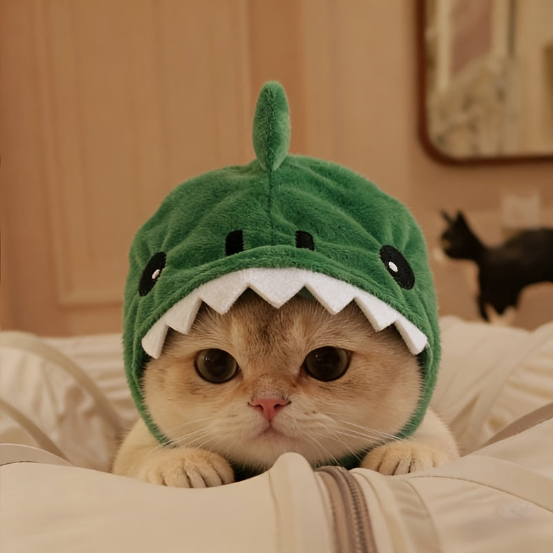 Cat Dinosaur Hat Costume - Funny Cute Cartoon Dinosaur Headgear for Cats & Small Dogs, Soft Pullover Pet Costume Ornament, Perfect for Photos, Holidays & Halloween, Adorable Cat Gift