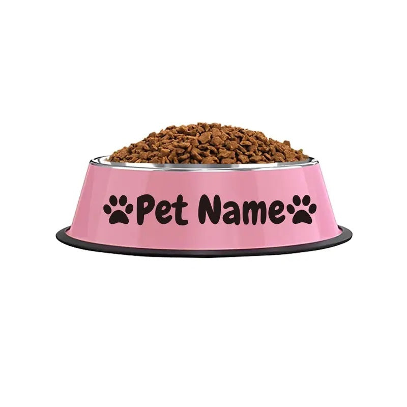 Personalized Stainless Steel Dog & Cat Bowl - Custom Engraved Pet Name Bowl with Paw Print Heart Crown Design, Anti-Tip Non-Slip, 200ml/400ml/1000ml, Food & Water Dish Gift