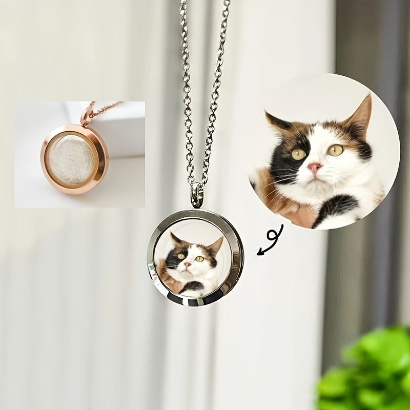 Custom Pet Fur Keepsake Necklace with Photo - Personalized Dog & Cat Hair or Teeth Memorial Storage Pendant, Unique Pet Loss Gift & Personalized Pet Jewelry (Silver, Rose Gold, or Black)