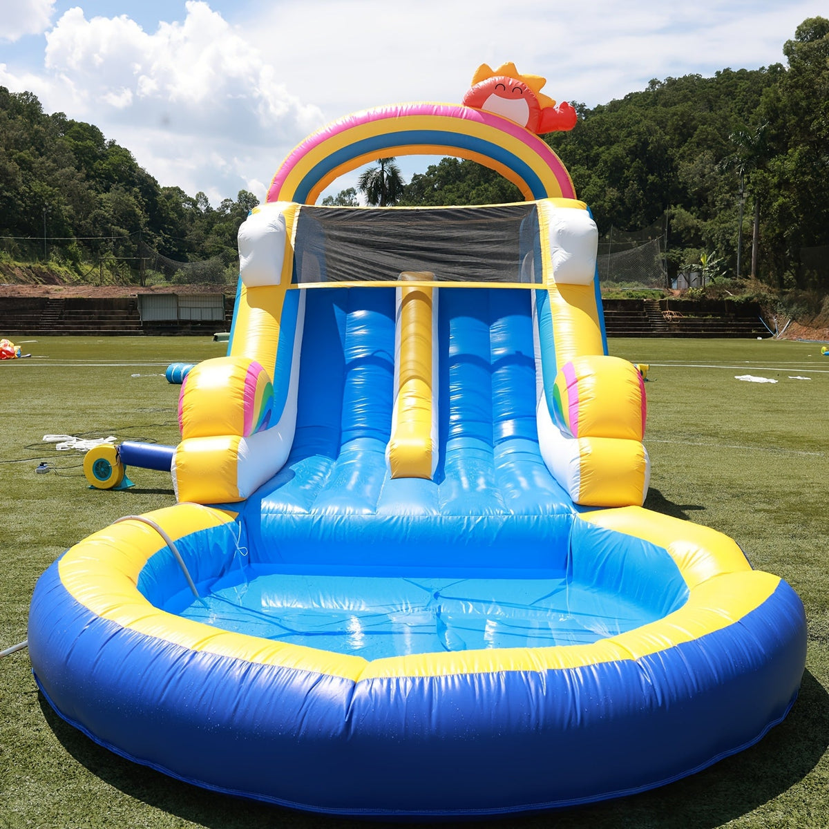 24.5 FT Inflatable Water Slide with Blower, Commercial Grade PVC Outdoor Water Slide 24.5x11x12 FT for Kids & Adults, Backyard Summer Fun Pool Party Slide - Heavy Duty, Easy Setup