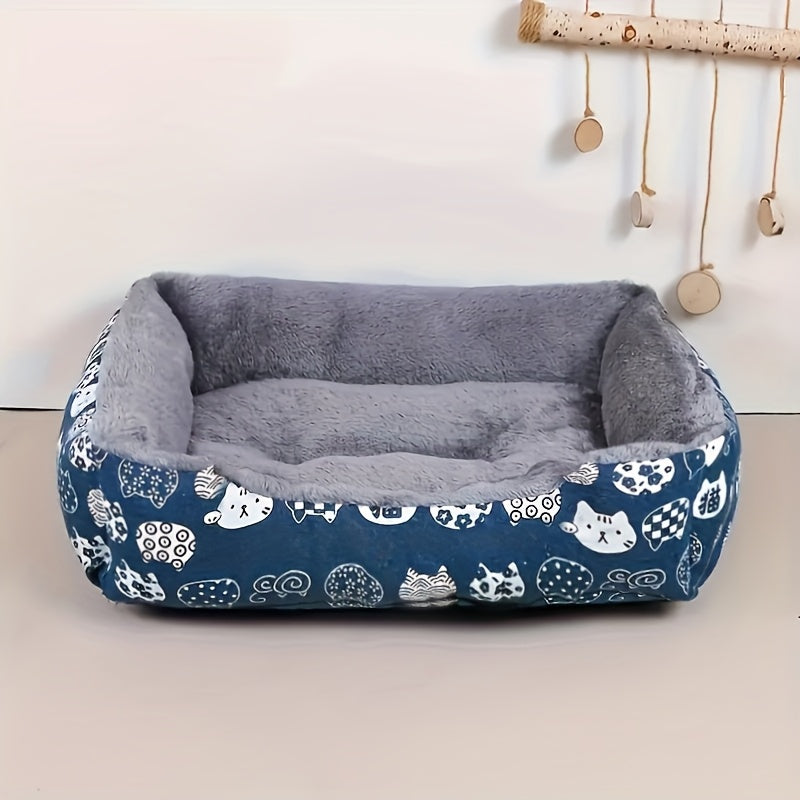 Ultra-Soft Pet Mattress & Couch Cushion – Cozy Warm Indoor Dog Cat Bed Mat in Blue Design, Easy-Clean Durable Fabric, 3 Sizes M/L/XL for Cats Dogs & Small Pets