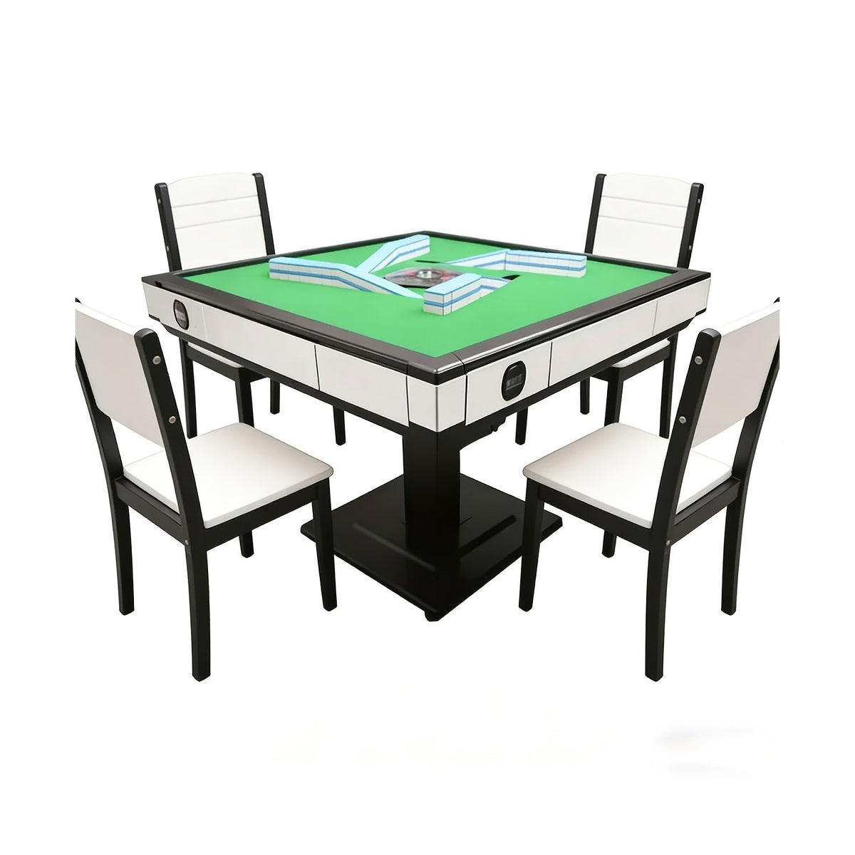 Automatic Mahjong Table with 42mm Tiles, Electric Shuffling Foldable Mahjong Set with 2 Sets of Tiles (Blue & Green), 144 Mahjong Tiles, Silent Motor, 1-Year Warranty - Perfect Gift for Mahjong Players