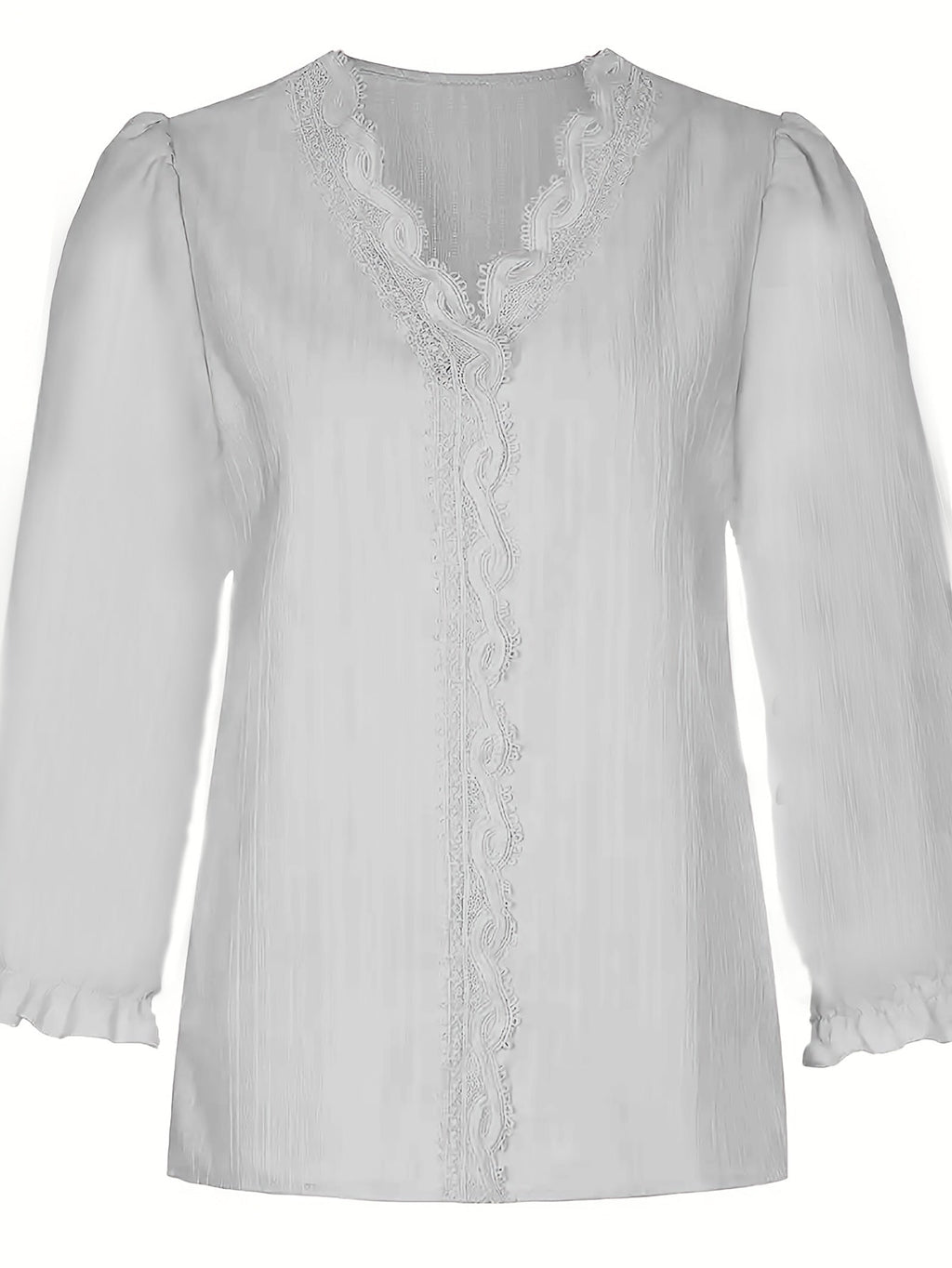 Women's Elegant Lace Texture V-Neck Short Sleeve Blouse Lightweight Breathable Spring Summer Casual Shirt Machine Washable White S-XXL