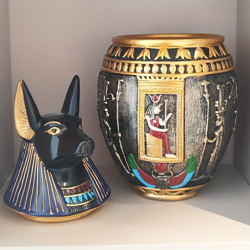 Pet Urn for Ashes Egyptian Pharaoh Anubis God Figurine - Decorative Resin Memorial Urn for Cat & Dog Cremation Ashes, Unique Home Decor Keepsake Jar, Meaningful Pet Loss Sympathy Gift