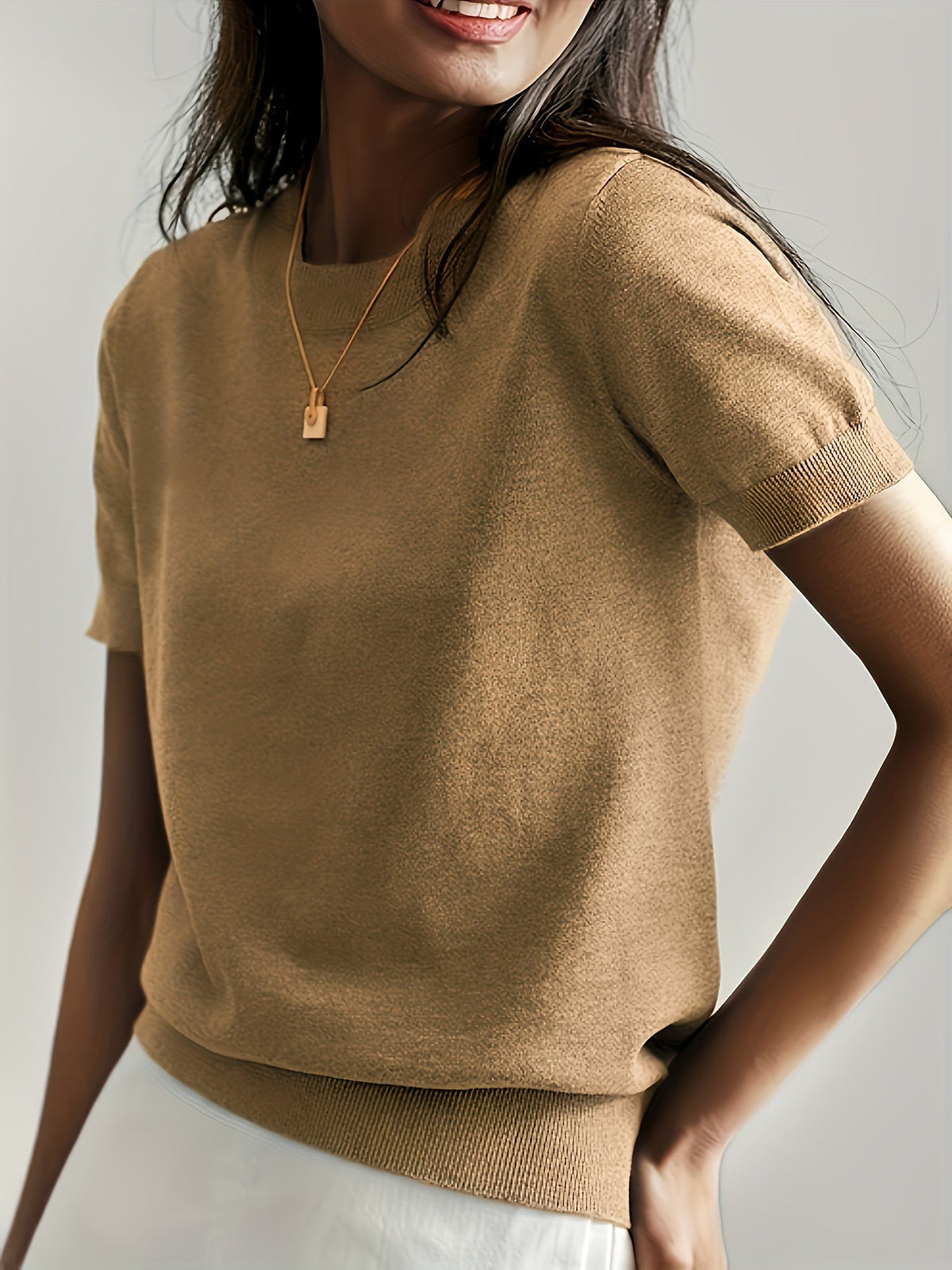 Women's Solid Color Short Sleeve Crew Neck T-Shirt – Lightweight Casual Basic Top for Spring Summer Fall