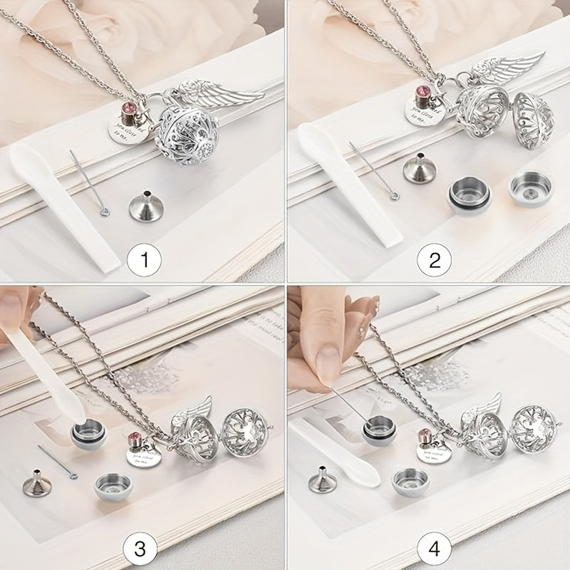 Lotus Flower Urn Necklace for Ashes – Angel Wings Hollow Locket Memorial Cremation Pendant for Women, Elegant Sympathy Jewelry Gift for Human & Pet Loss