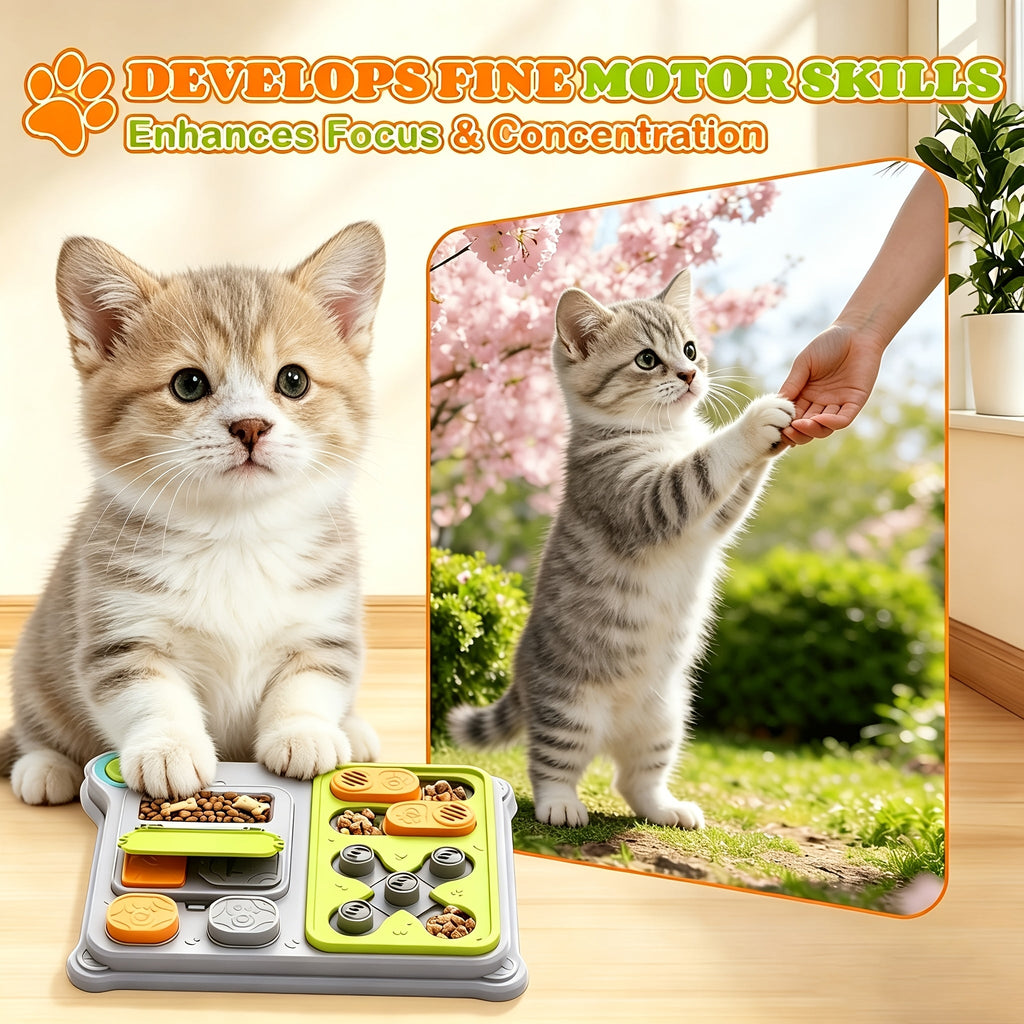 Cat Puzzle Slow Feeder Bowl – Interactive Brain Training Toy & Slow Feed Dish for Indoor Cats, Anti-Gulping IQ Enrichment Game, Dual-Purpose Entertainment & Feeding Accessory