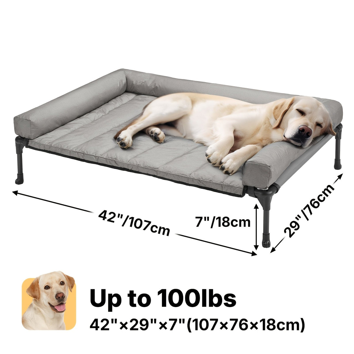 Cooling Elevated Dog Bed with Removable Pillow-Top Mat – Raised Bolster Dog Cot with Breathable Mesh Non-Slip Feet Dog Sofa Bed for Indoor & Outdoor Use