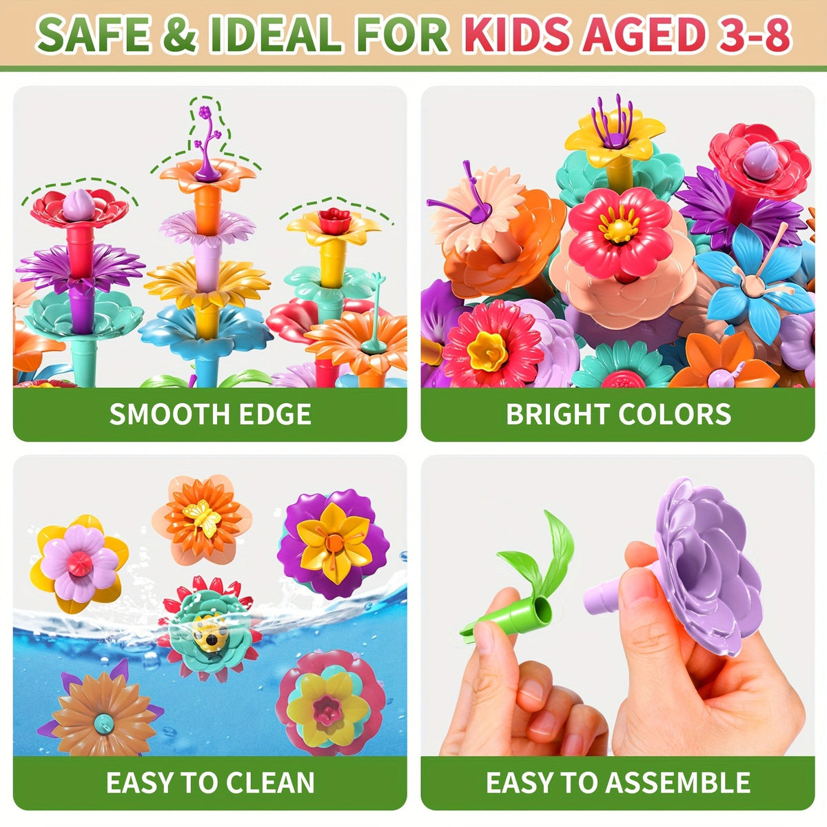 Flower Arrangement Building Blocks Toy for Kids 64/91pcs – DIY Assembling Flower Bouquet Construction Set, Random Colors, Creative STEM Educational Toy, Halloween Thanksgiving Christmas Gift for Ages 3+