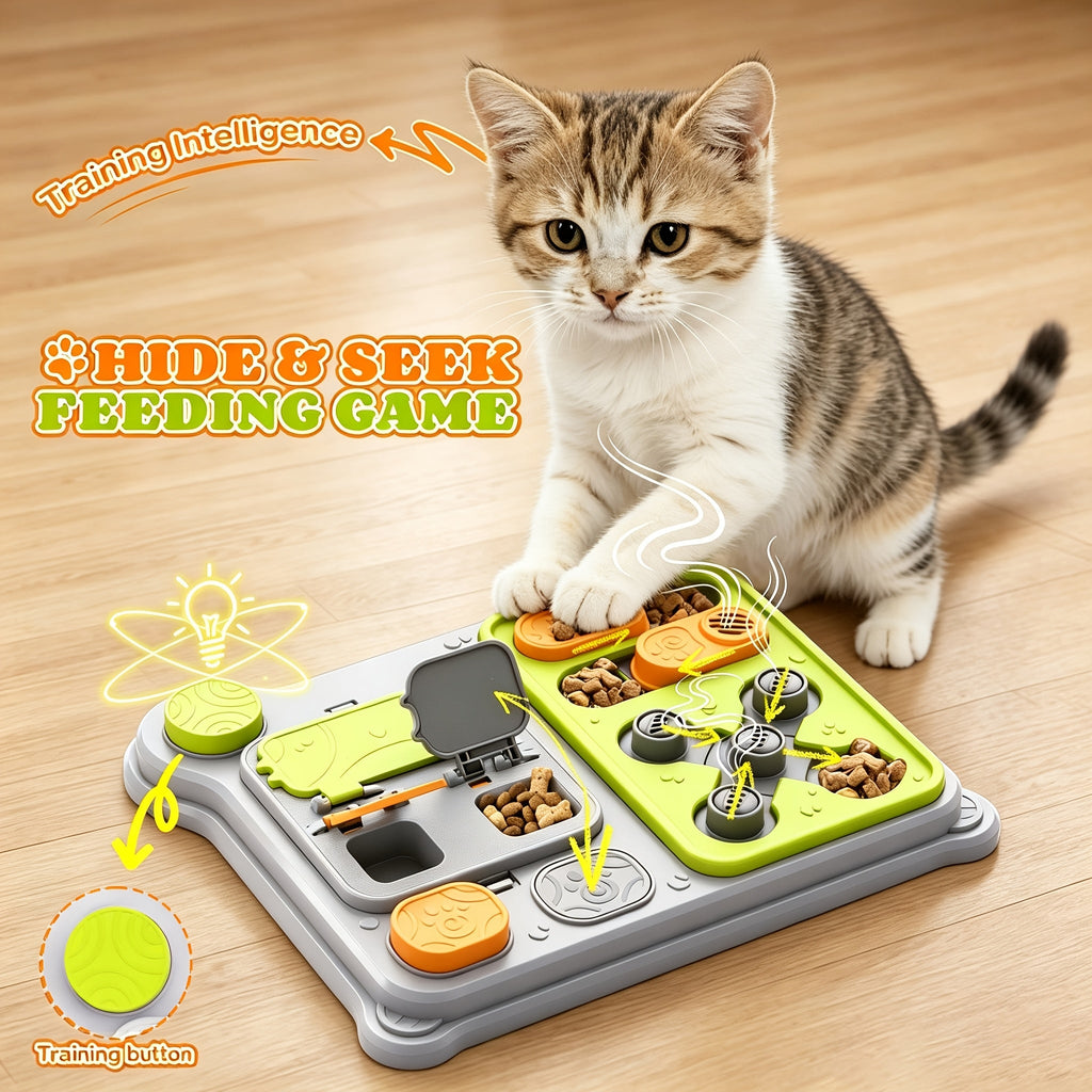 Cat Puzzle Slow Feeder Bowl – Interactive Brain Training Toy & Slow Feed Dish for Indoor Cats, Anti-Gulping IQ Enrichment Game, Dual-Purpose Entertainment & Feeding Accessory