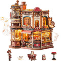 ROBOTIME 3D Wooden Puzzle Dream Coffee Factory Model with Mechanical Moving Parts, LED Lighting & Music - Wood Desk Decor Building Kit, Creative Gift for Hobbyists, Adults & Office Display