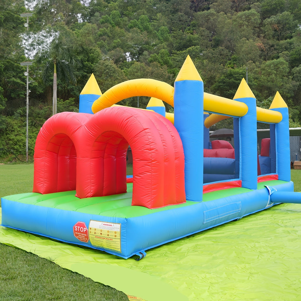 24FT Inflatable Obstacle Course with Dual Slides & High-Speed Blower, Commercial Grade 0.45mm PVC Backyard Obstacle Course 24x8x8FT for Kids & Adults, Quick Setup Summer Party Fun Outdoor Inflatable