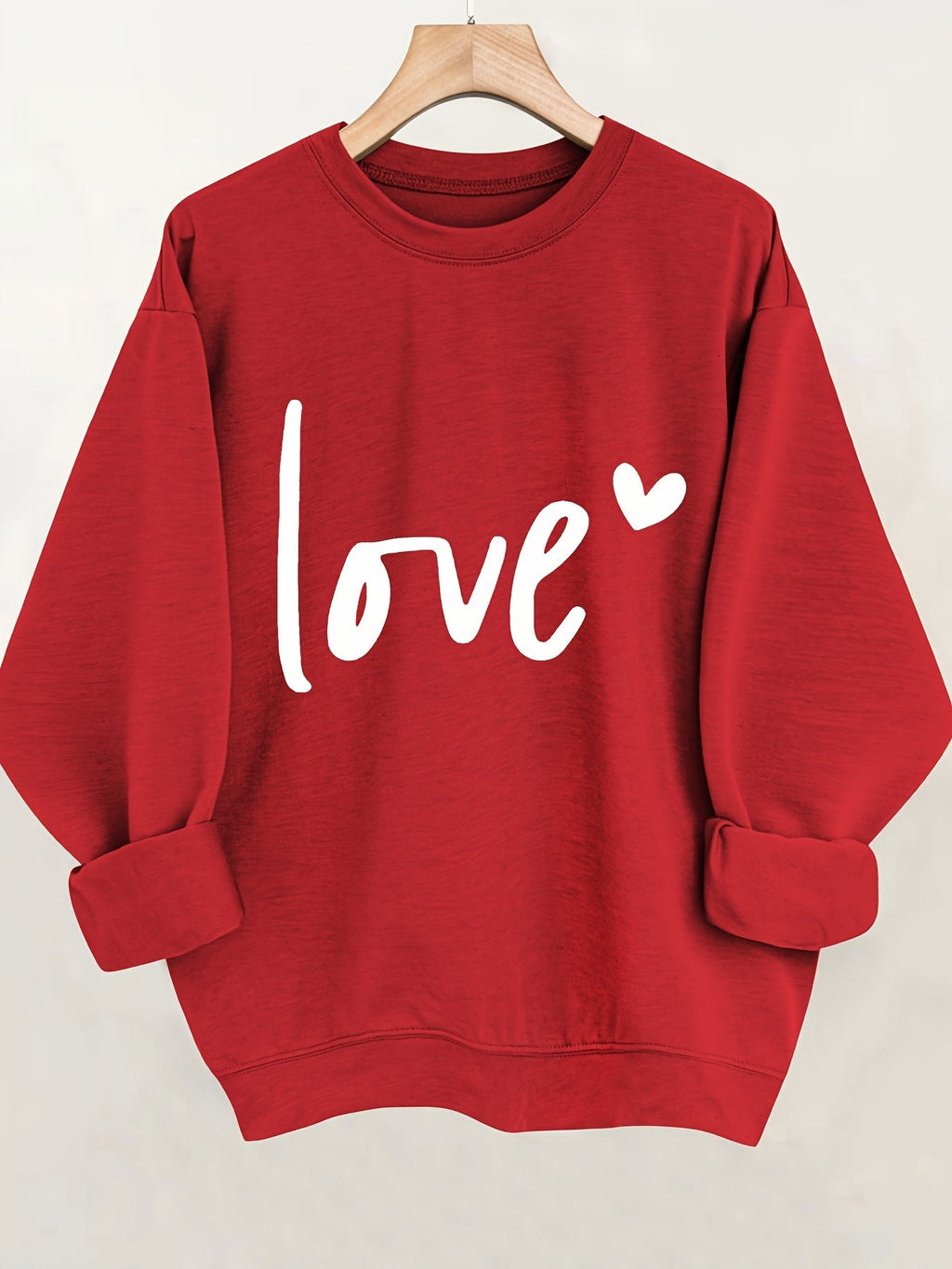 Valentine's Day Sweatshirt Women Crew Neck Heart Print Pullover Casual Fall Winter Top Red Cozy Graphic Sweater S M L XL XXL US Ship