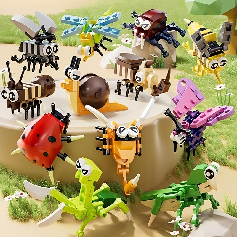 12-Type Mini Animal & Insect Building Blocks Set for Kids - Small Particle Interlocking Bricks with DIY Assembly Animal Models, STEM Construction Toy, Birthday Party Gift & Classroom Activity