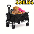 Heavy Duty Folding Wagon Cart 330-450 lbs Capacity, All-Terrain Iron Frame & 800D Oxford Fabric, Foldable Utility Pull Cart No Assembly Required for Camping, Beach, Garden, Sports & Outdoor Use