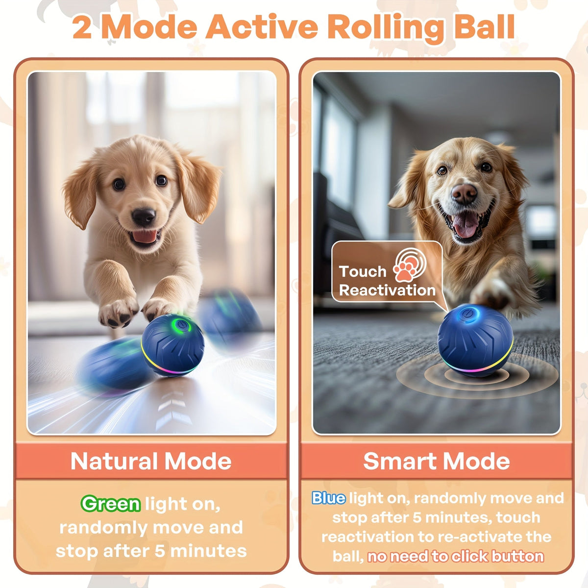 Smart Auto-Bouncing Interactive Dog Ball - Automatic Jumping & Rolling Electronic Toy Ball for Dogs, USB Rechargeable, Durable for All Breeds, Self-Moving Pet Play Ball for Indoor & Outdoor Exercise