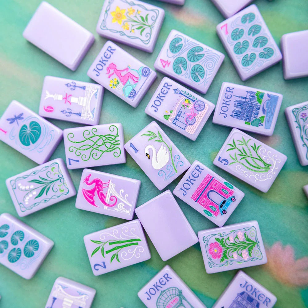 160pcs American Mahjong Set Purple Paris Style Acrylic Crystal Tiles with Hand Shuffling – Gift-Ready Complete Mahjong Game for Family Game Night & Home Play